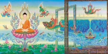 Im Lob des Herrn Buddha 2 CK Buddhismus Ölgemälde